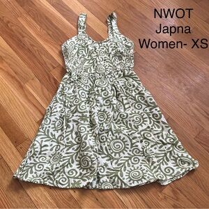 Japna Olive Green and White Printed Mini Sundress